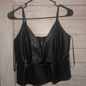 NEW black leather sexy zipper top. Size M.